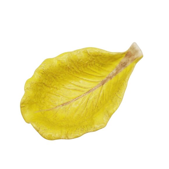 VTG‎ Secla Yellow Cabbage Ceramic Serving Bowl 7" x 5" x 2" Portugal Majolica - Picture 4 of 7